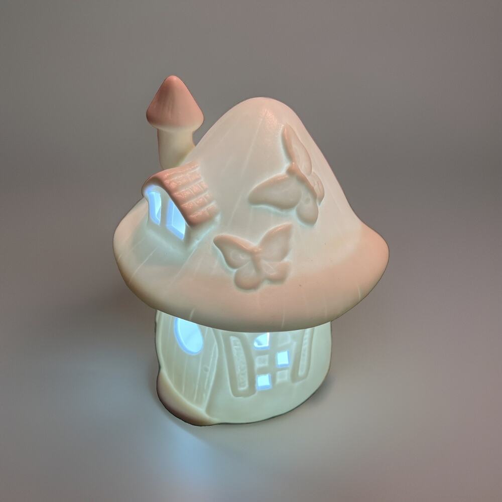 ArtMinds DIY Pre-Lit LED Ceramic Mushroom Fairy House Butterflies Lighted Décor